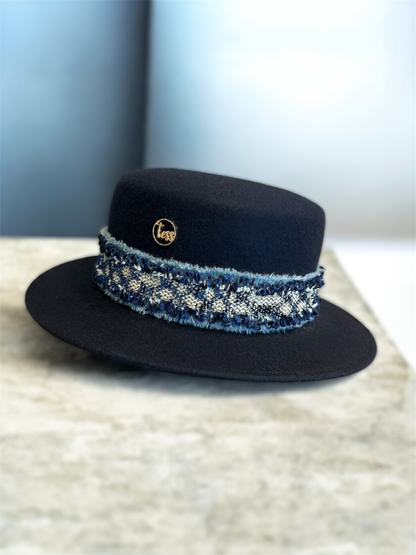 Canotier mix ruban jean/tweed