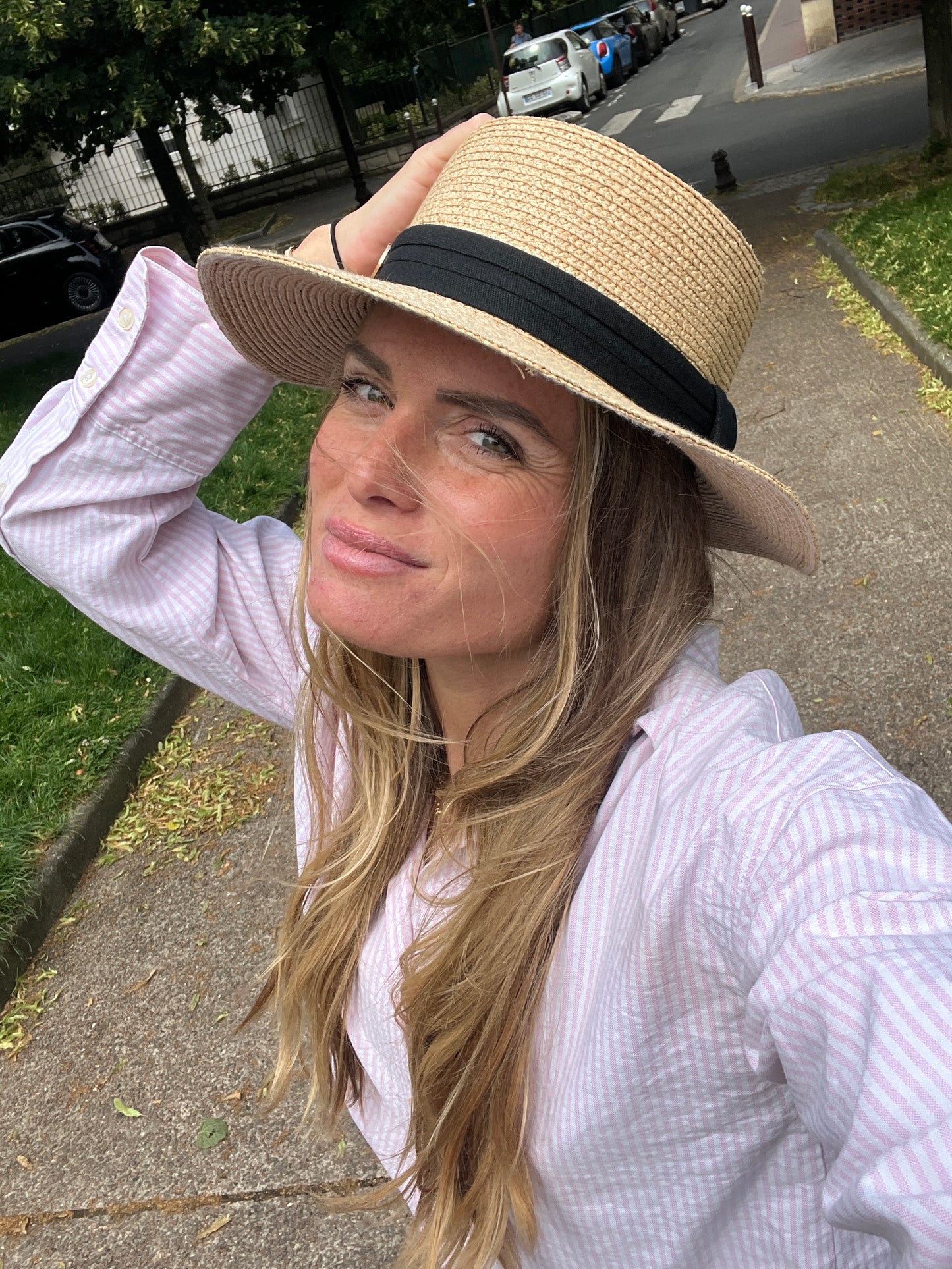 Chapeau 100% raphia bande noire taille unique