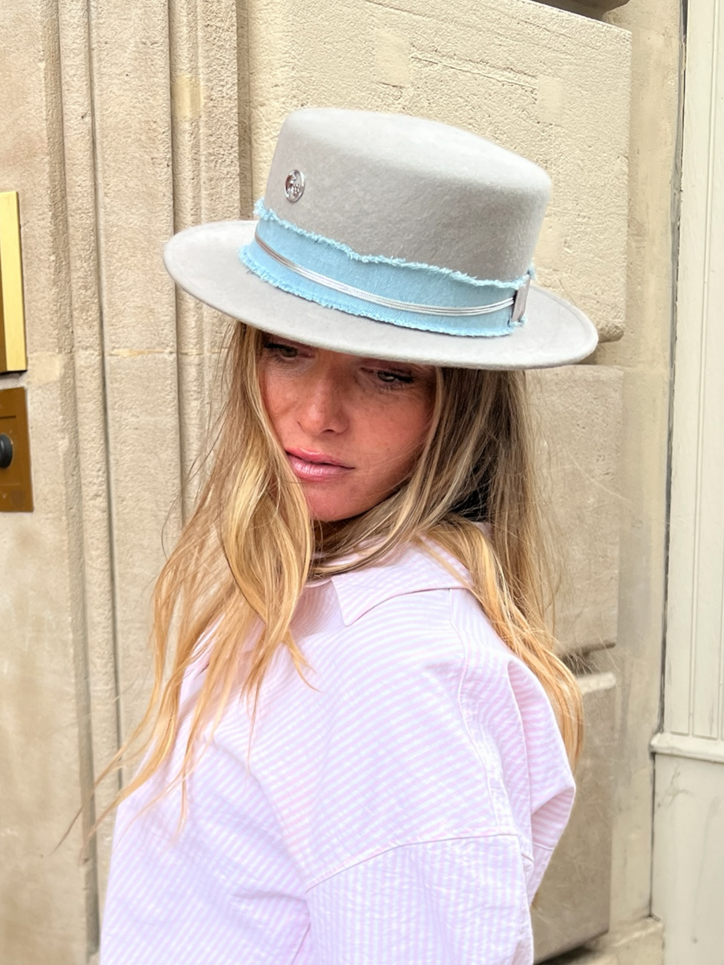 Canotier gris ruban jean clair