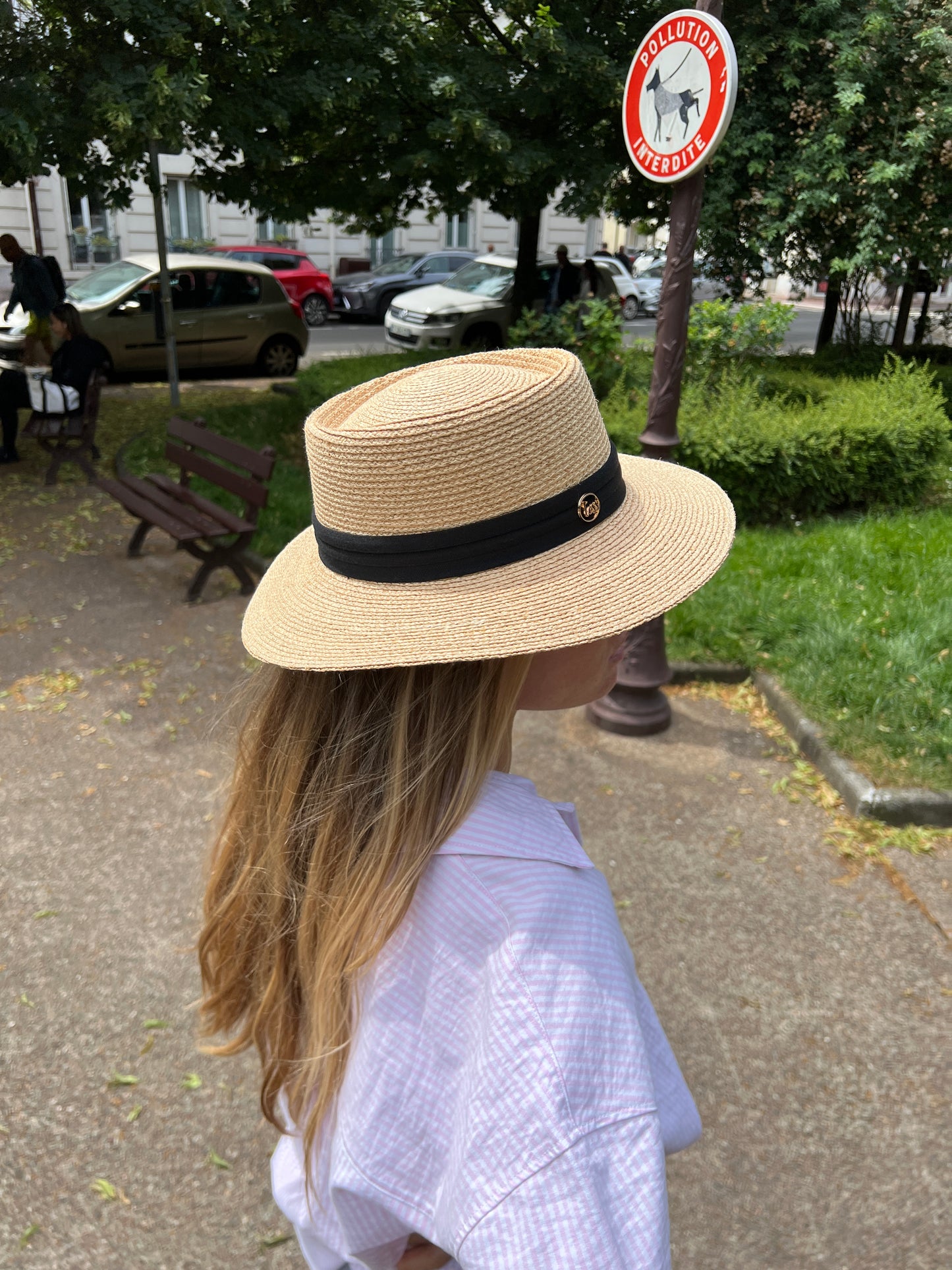 Chapeau 100% raphia bande noire taille unique
