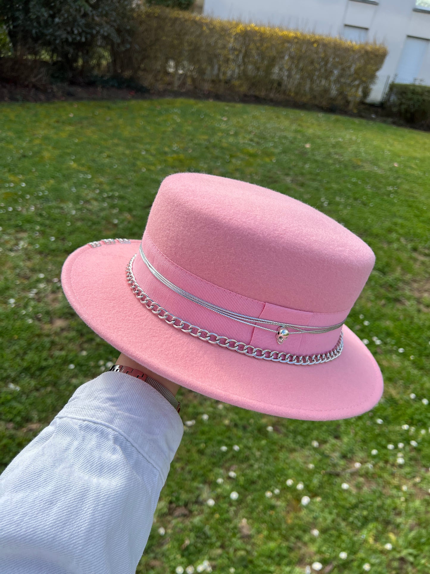 Canotier chaîne argent/tête de mort