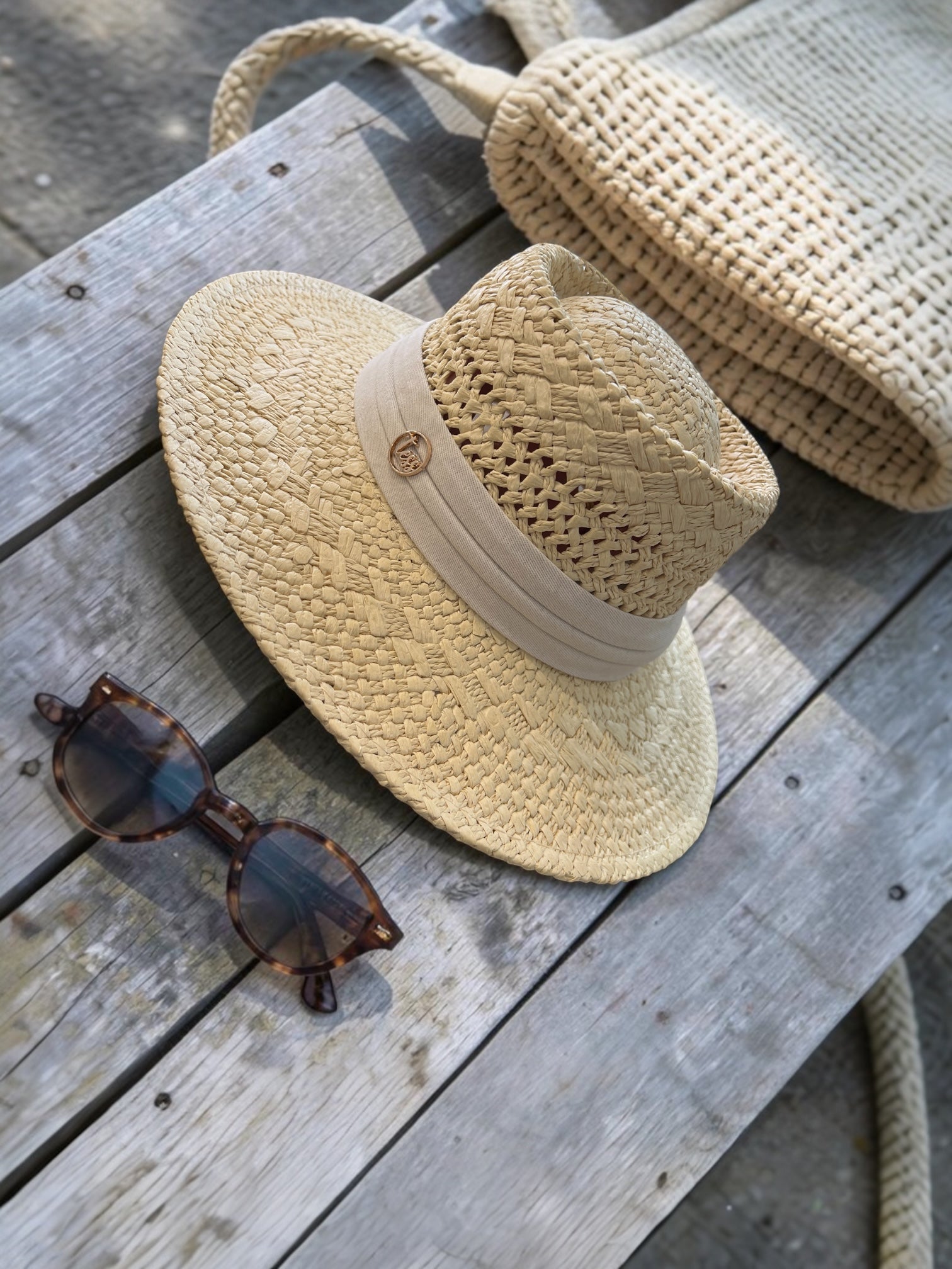 Chapeau de paille à bande multicolore, Tess Atelier