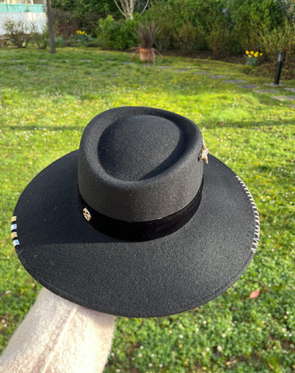 Chapeau grand bord abeille mix doré/argent