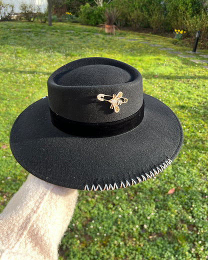 Chapeau grand bord abeille mix doré/argent